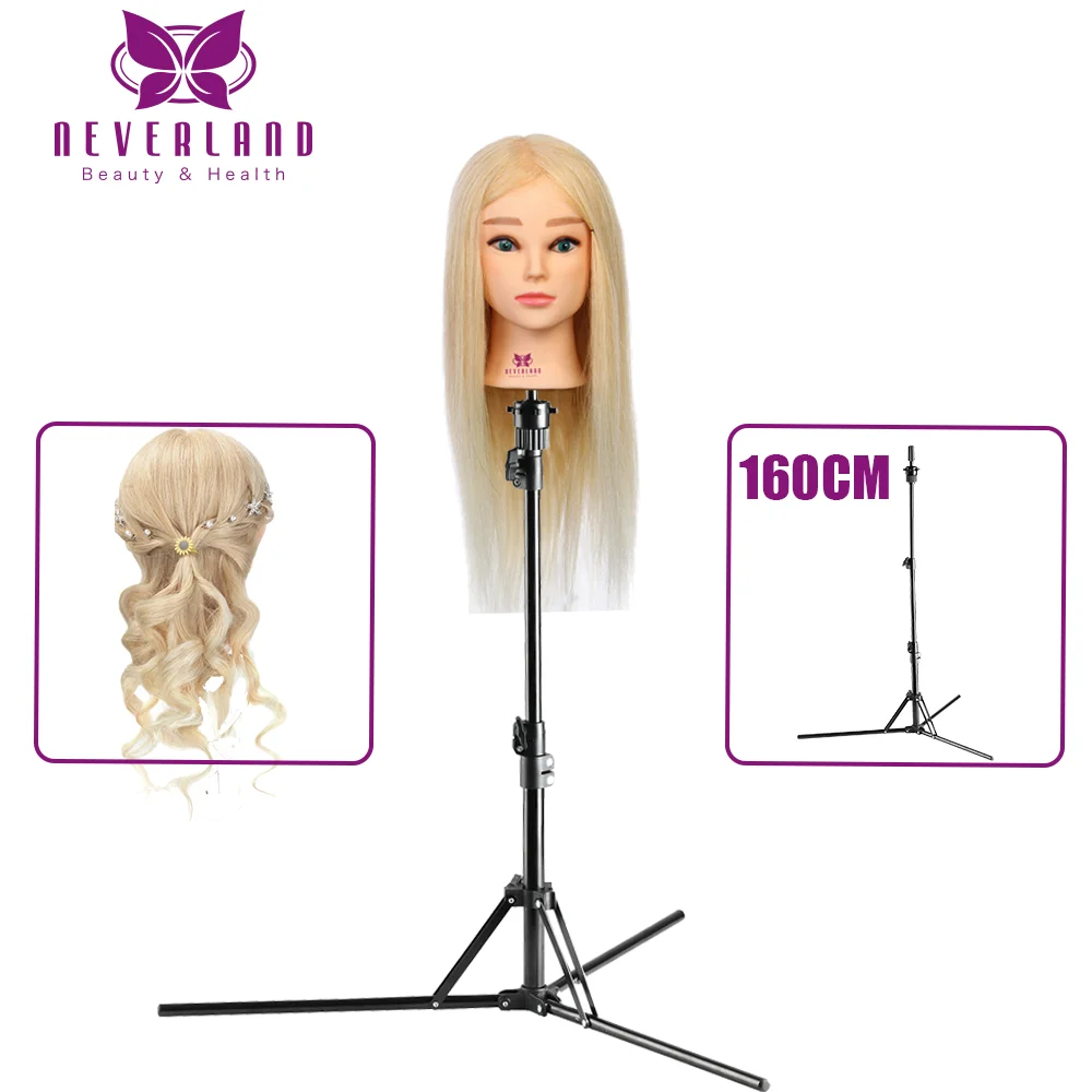 

100% Real Hair for Hairstyles Hairdressing Mannequin Head with hair Hairdresser Curling Dyeing Practice Training Head Tripod 160