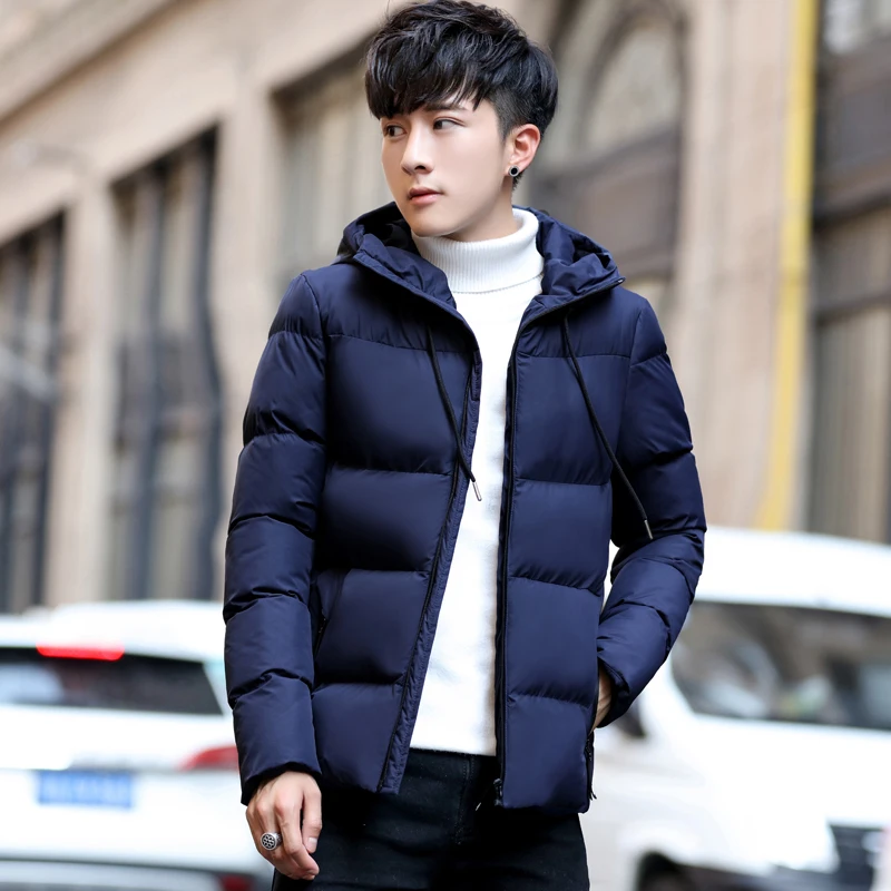 2022 New Winter Men's High-Quality Hand-Plugged Cotton Hooded Thickened Fashion Cotton Coat Men's Slim Coat Casual Down Jacket
