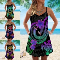 summer womens fashion hawaiian frangipani printed spaghetti strap dress casual beach dress sleeveless dress mini dress