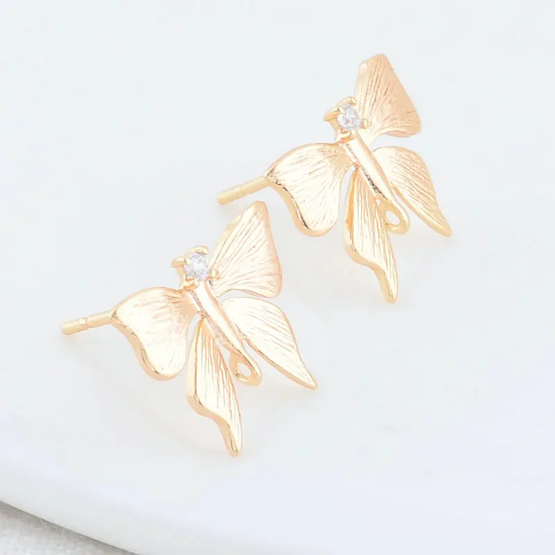 

11.5*14MM 14K Gold Color Plated Brass with Zircon Butterfly Stud Earrings High Quality Diy Jewelry Making Finding Accessories