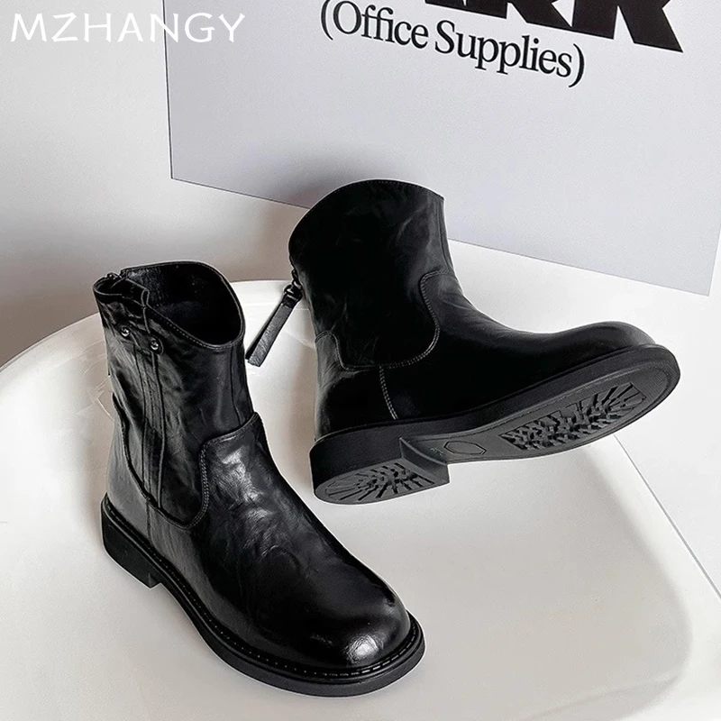 Женские ботильоны на плоской подошве зимняя кожаная хлопковая обувь женская