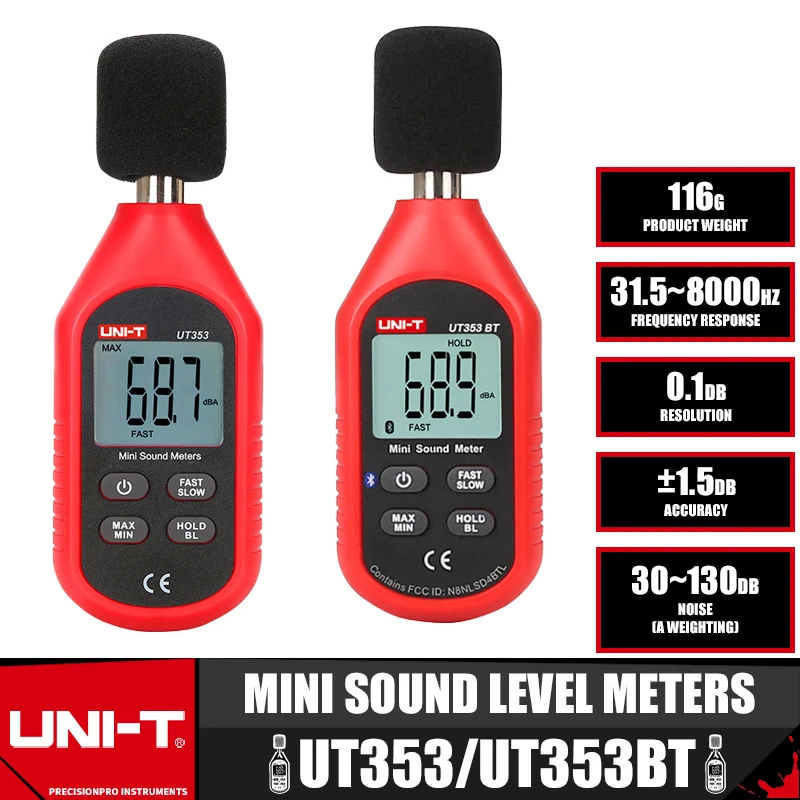 

Мини-измеритель уровня звука UNI-T UT353 UT353BT, 30 ~ 130 дБ, прибор для измерения уровня шума, монитор децибел