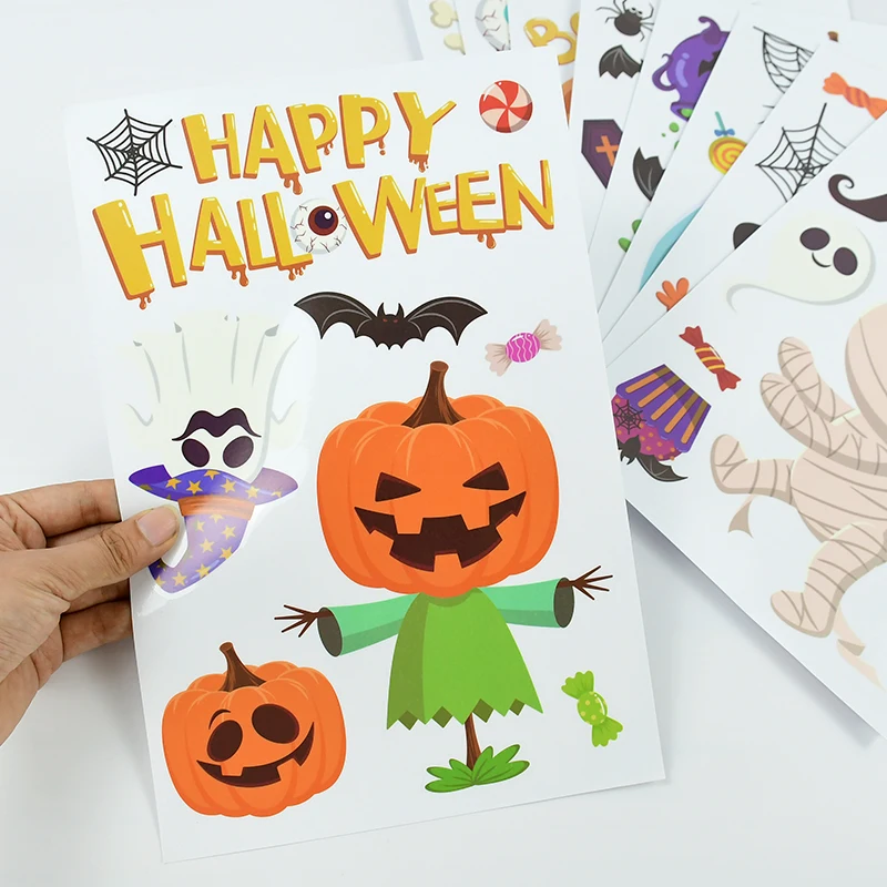 Симпатичные Мультяшные наклейки на окна Хэллоуин ведьма летучая мышь Тыква