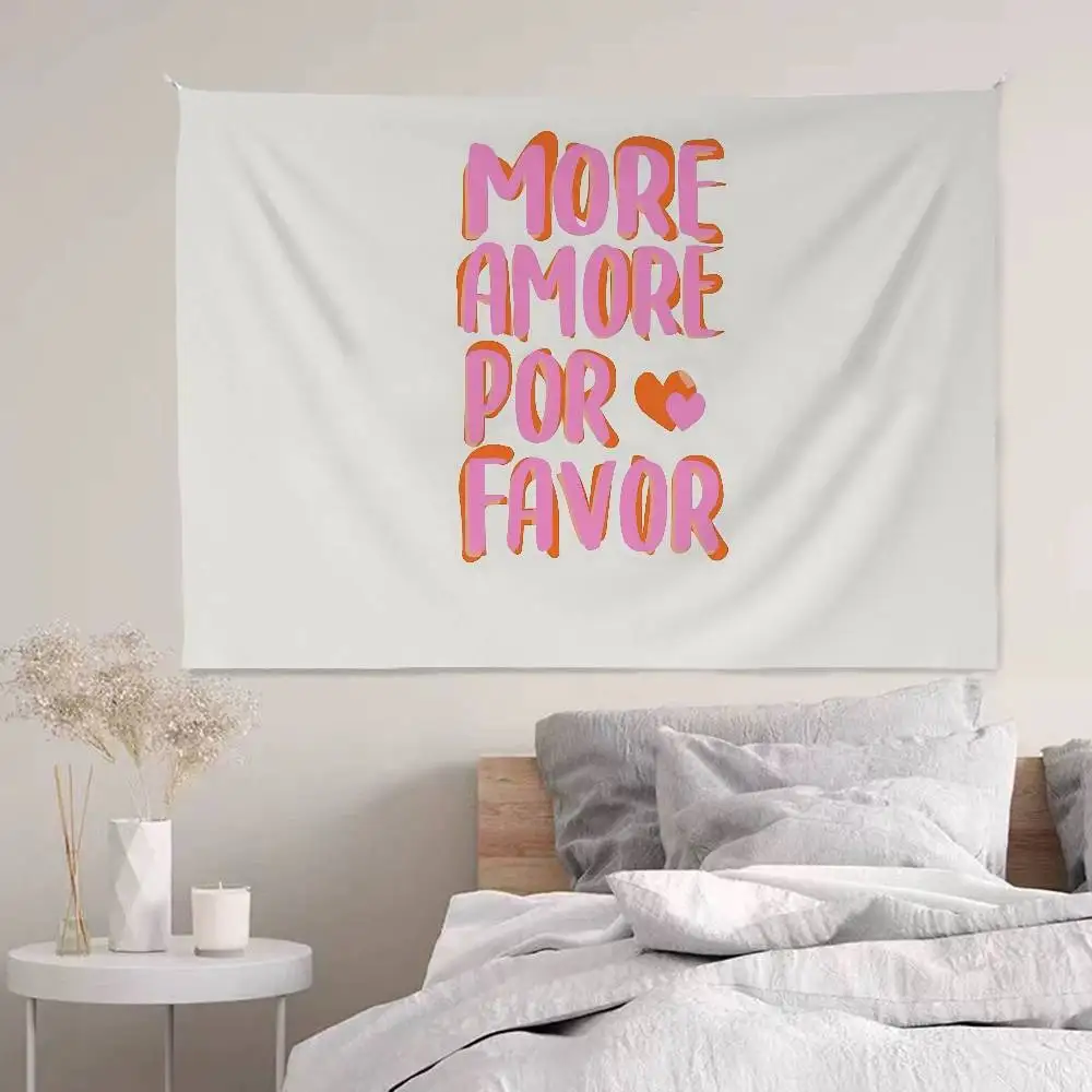 Фото Настенный гобелен Nordic More Amor Por Favor с красочным принтом, большой, в стиле Таро и хиппи, для общежития, декор для дома №5