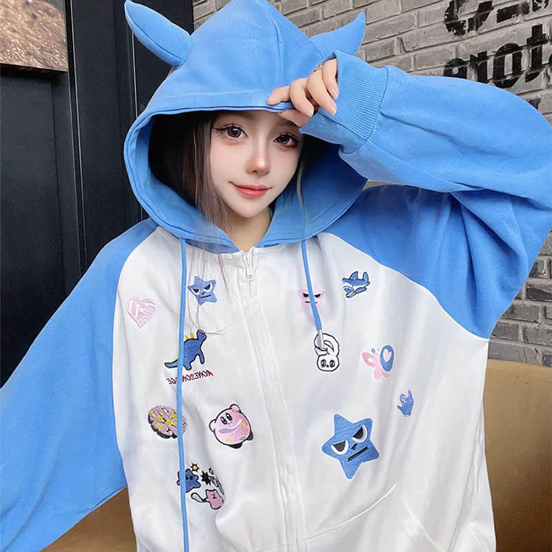 

Новая свободная толстовка с капюшоном Kawaii Kirby из аниме, симпатичная осенняя куртка для пары в студенческом стиле с мультяшным рисунком, хлопковый Повседневный универсальный топ
