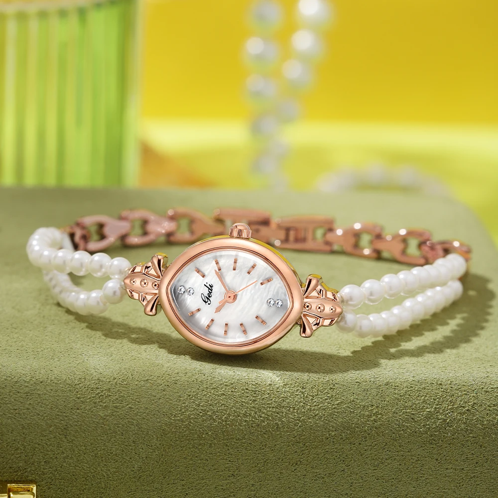 GEDI Роскошные женские часы-браслет овальной формы элегантный жемчужный ремешок