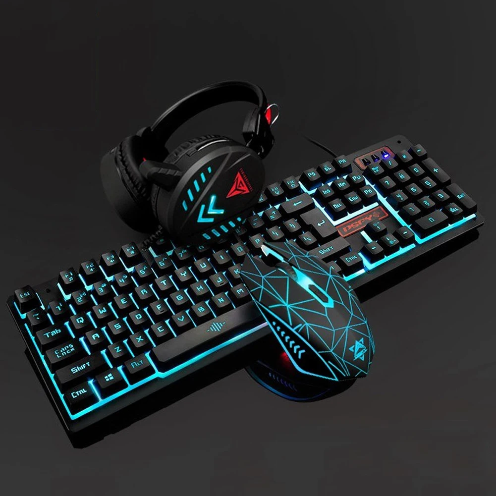 

4pcs Ergonomic Backlight Keyboard Set Computer Accessories Headset Waterproof Wired Gaming Mouse Mechanical USB Pad Illuminated