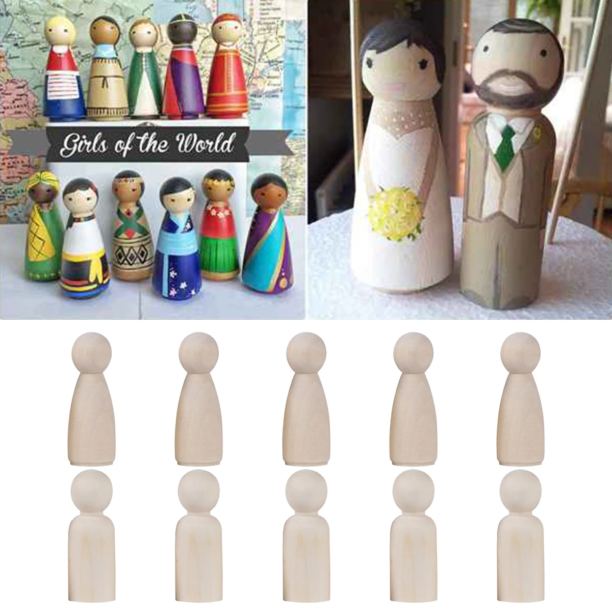 

10Pcs DIY Grandma Peg Dolls Solid Hardwood Natural Unfinished High Quality Turnings-Ready Paint Stain Wooden People Shape Toys