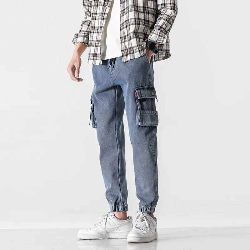 

Jeans Men's Loose Fall Korean Trend Fashion Brand Cargo Pants Men's Casual Large Size Harem Ankle-Tied Long Pants