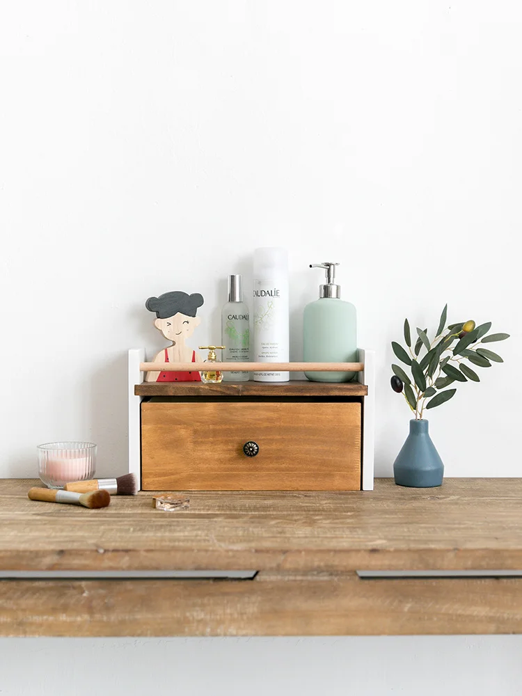 

Nordic Desktop Storage Rack Cup Wooden Drawer Double-Layer Table Box Dining Table Office Kitchen Ins Storage Rack