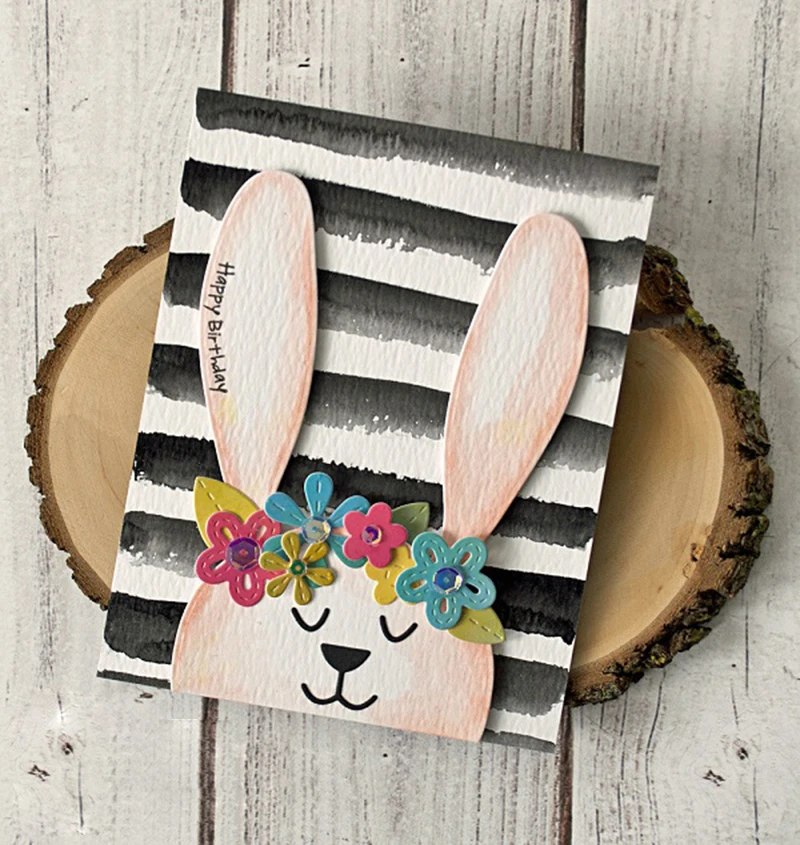 

Cute Bunny and Headdress 6Pcs Metal Cutting Dies Stencils Die Cut for DIY Scrapbooking Album Paper Card Embossing New 2022