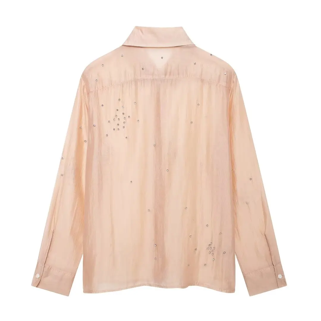 Женская однобортная блузка с длинным рукавом и отложным воротником