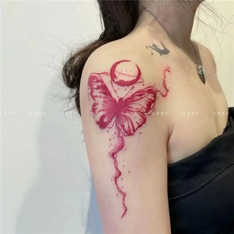 

Sexy Pink Dark Moon Butterfly Tattoo Stickers Women Men Line Temporary Tattoos Y2K Fake Tattoo Festival Tatoo Cheap Goods Art