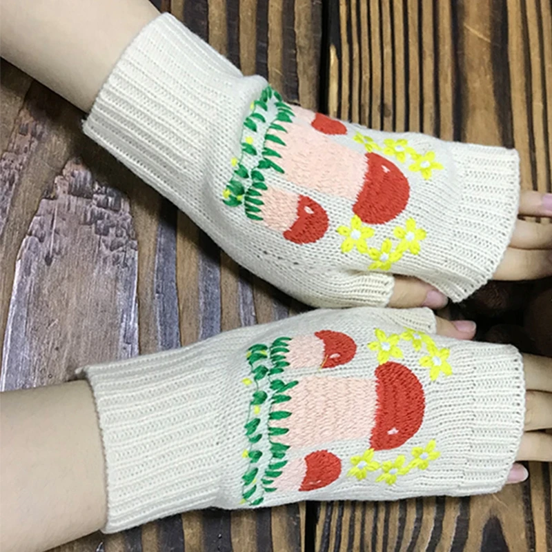 Зимние вязаные перчатки женские с полупальцами для катания на лыжах открытом