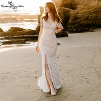 mermaid boho wedding dresses for women 2022 v neck backless side slit lace sexy bride dress bridal gowns vestidos de noiva