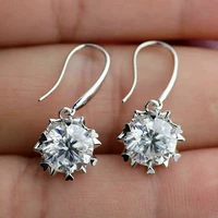 huitan simple stylish design womens dangle earrings with round cubic zirconia silver color fashion versatile ladys ear jewelry