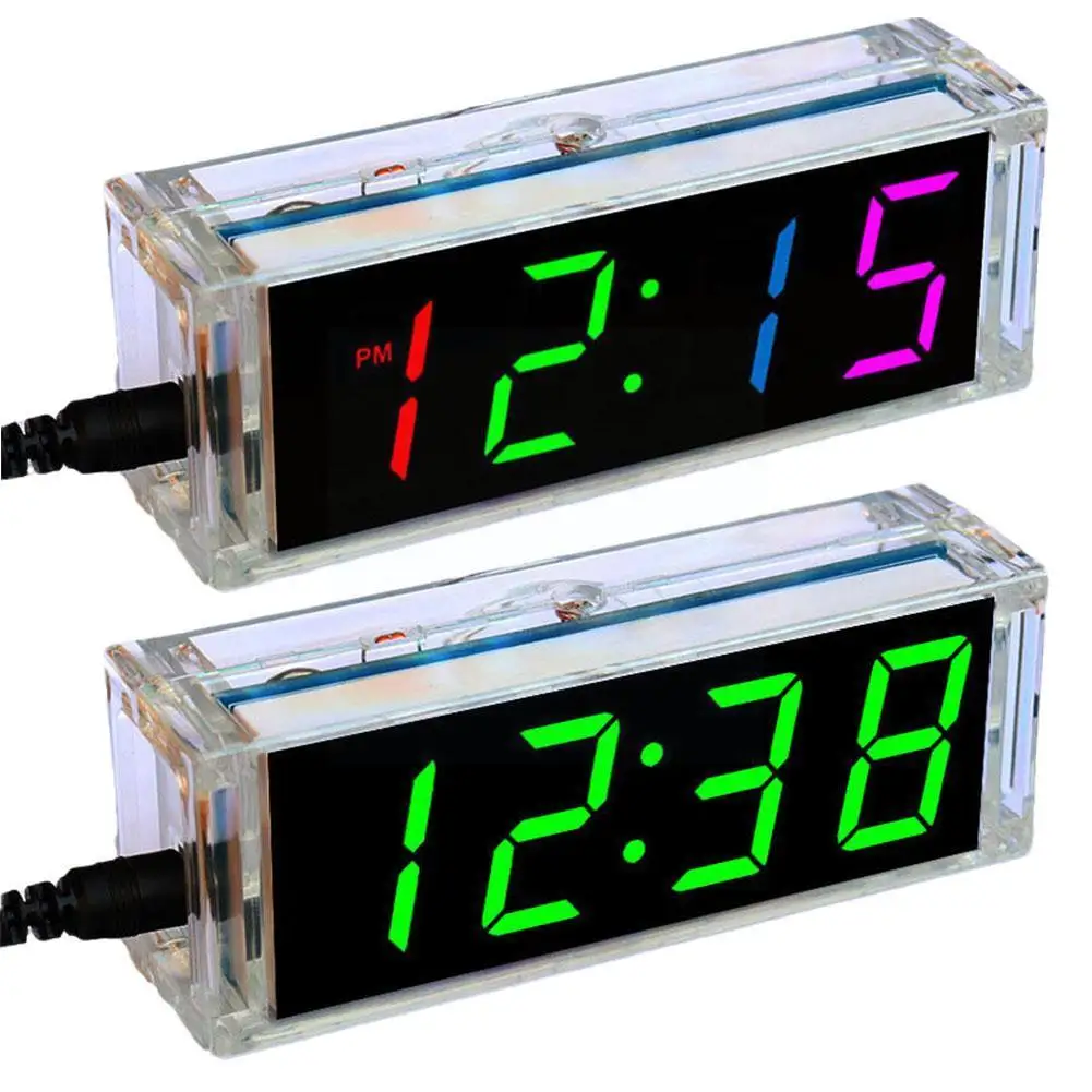 

3 In 1 Led Digital Tube Clock Kit Temperature Multicolor Electronic Display Soldering Assembly Cover Week Clear With D Q0u1