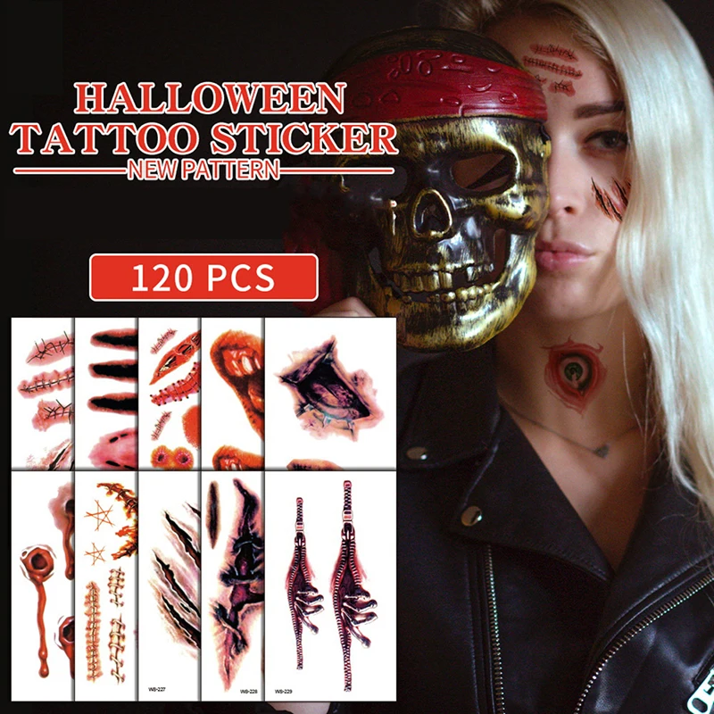 

Halloween Temporary Tattoos Stickers Zombie Scar Tattoos with Bloody Makeup Wounds Decoration Wound Scary Blood Injury Sticker