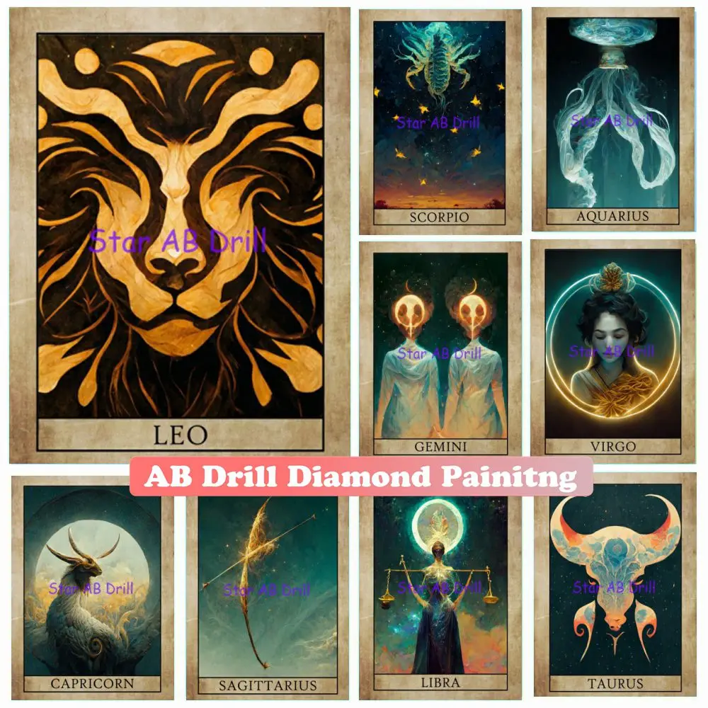 

Fantasy Zodiac Sign AB Drill Diamond Art Painting New 2023 Constellation Scenery 5D DIY Cross Stitch Kit Mosaic Home Decor Gifts