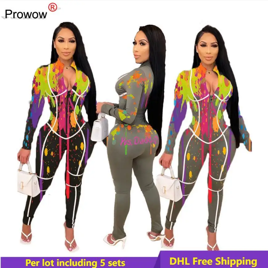 

Jumpsuits Women Tie Dye Rompers Fall Winter Long Sleeve Jumpers Zipper Bodycon Bodysuit Sexy Overalls Wholesale Bulk DHL 6949