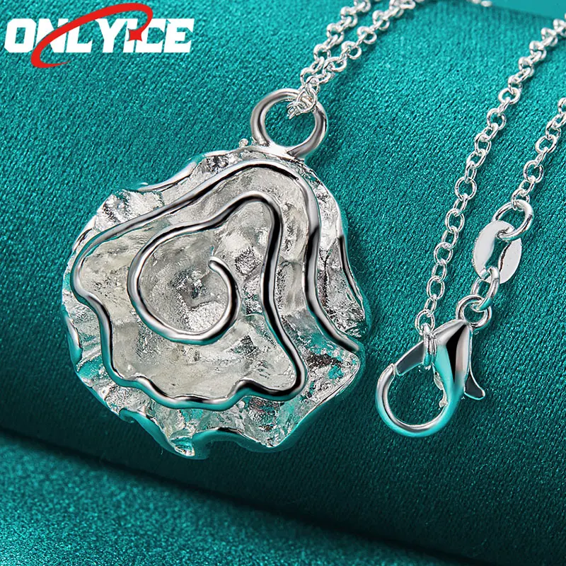 

925 Sterling Silver Rose Flower Pendant Necklace 16-30 Inch Snake Chain for Ladies Party Engagement Wedding Fashion Jewelry