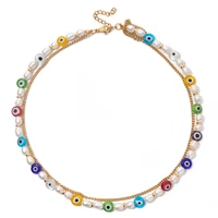new style colorful devils eye necklace pearl fashion necklace for women pearl clavicle chain simple choker necklace