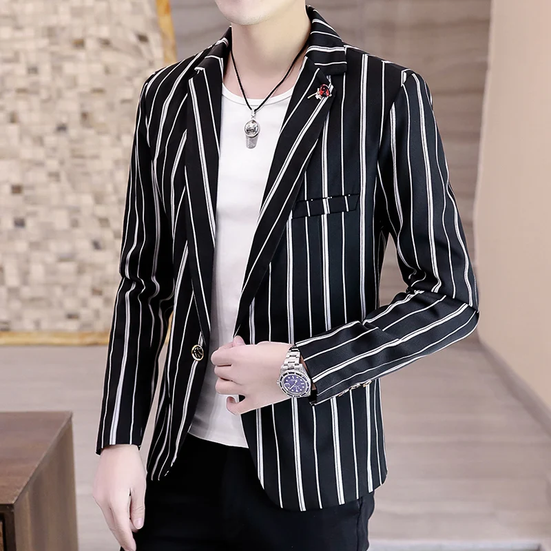 

Fashion Mens Suit Long Sleeve Striped Jacket Business Casual Coat Men Clothing Slim Fit Blazer Korean Style Ropa De Hombre