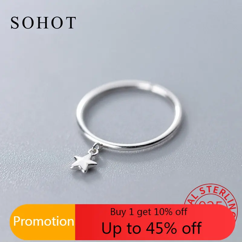 

Женское минималистичное открытое круглое кольцо из серебра 925 пробы с подвеской в виде звезды