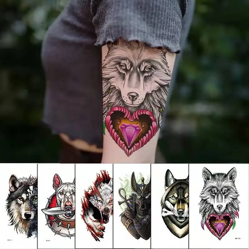 

Sdotter 6pc/Lot Painted Wolf Totem Waterproof Temporary Tattoo Applique Arm Men Women Animal Leg Art Fake Tattoos Big Picture Ta