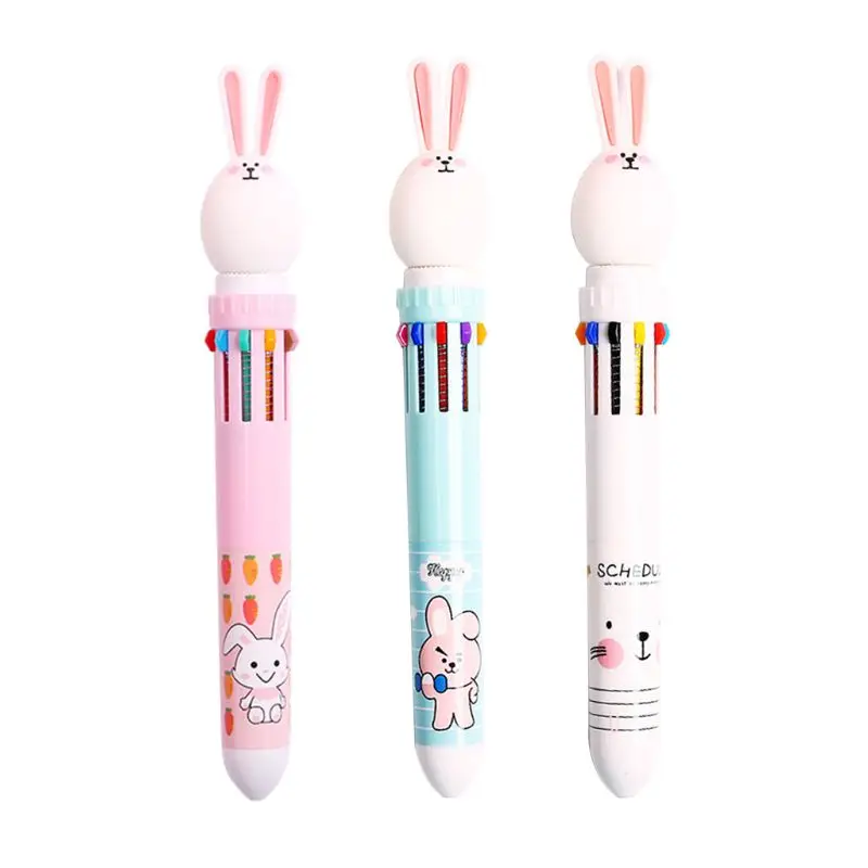 

QX2B шариковая ручка с милым мультяшным кроликом 10 цветов 0,5 мм, пресс, школьные и офисные принадлежности A