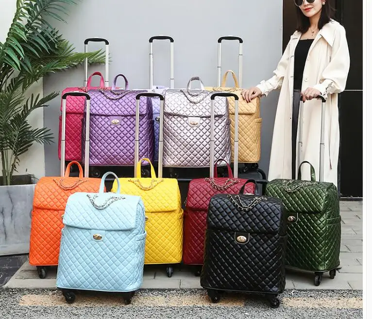 

2020 New travel rolling bag for women PU baggage bag Women Wheeled Luggage bag Cabin Trolley Bag on wheels Trolley Suitcase