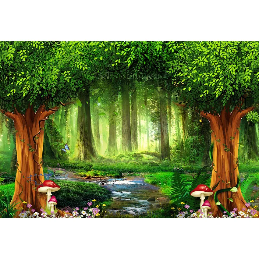 Фон для фотосъемки с волшебным грибом и сказочным лесом |