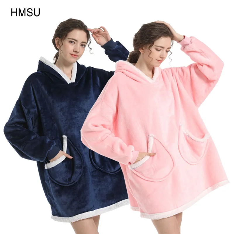 

HMSU Blanket with Sleeves Oversized Winter Hoodie Fleece Warm Hoodies Sweatshirts Giant TV Blanket Women Men Hoody Robe Couple