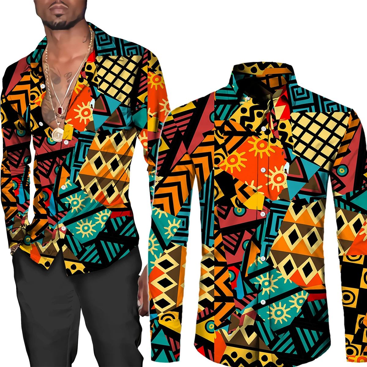 

Мужская рубашка в этническом стиле на пуговицах 2022, модные африканские винтажные рубашки с принтом, мужские повседневные свободные гавайские рубашки с длинным рукавом