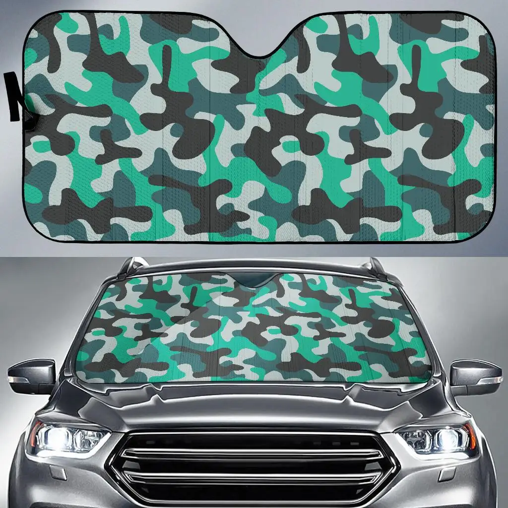 

Teal And Black Camouflage Print Car Sun Shade