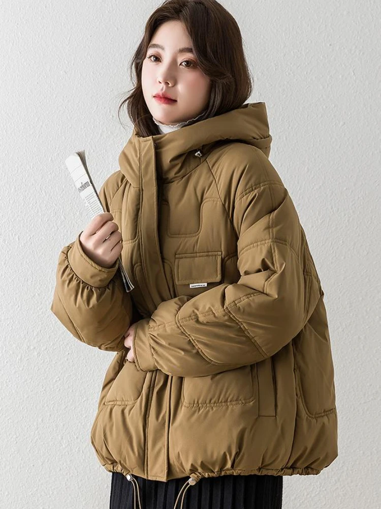 Winter Jackets Women Parkas 2022 New Snowsuit Fashion Long Sleeves Coats Loose Korean Hooded Solid Female Bread Clothes