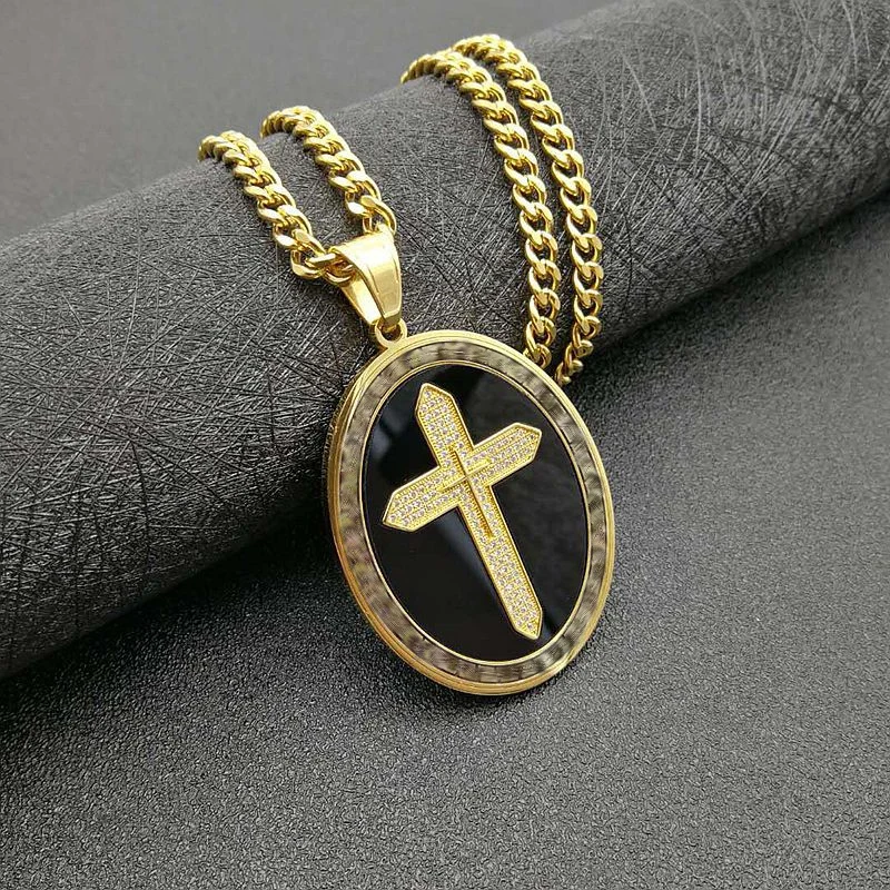 Новая золотая овальная резьба креста подвеска для мужчин и женщин ретро религиозный амулет ожерелье аксессуары ювелирные изделия подарок.