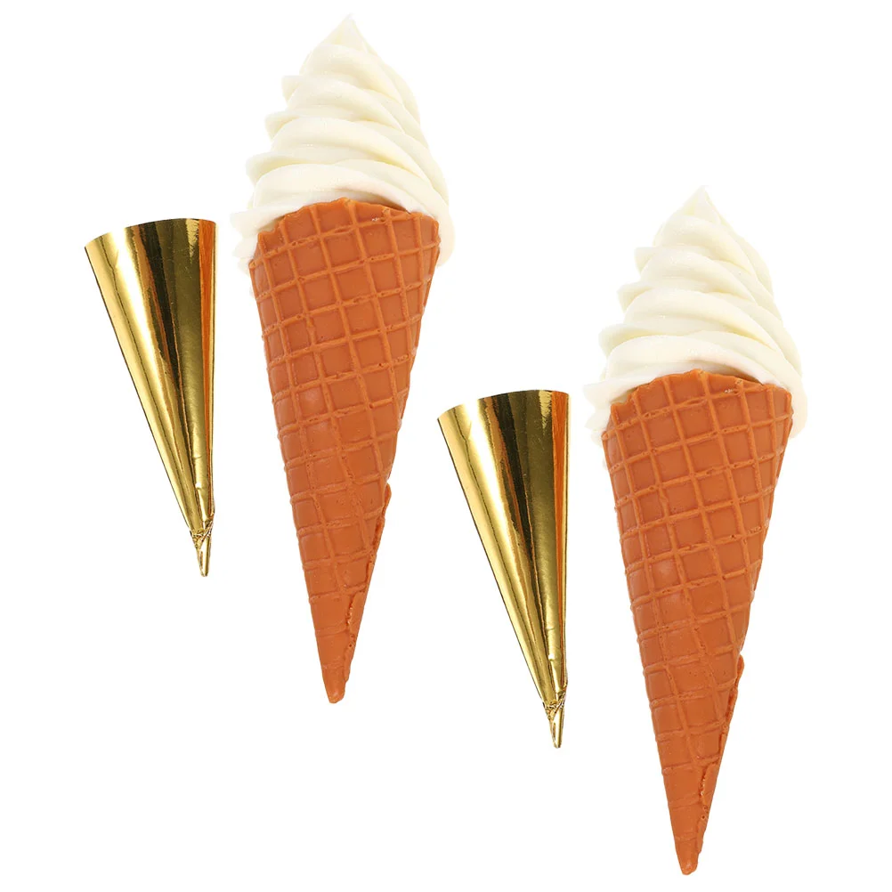 

2 Pcs Simulation Ice Cream Artificial Dessert Shop Display Prop Coffee Bar Accessories Fake Toy Cone PVC Props