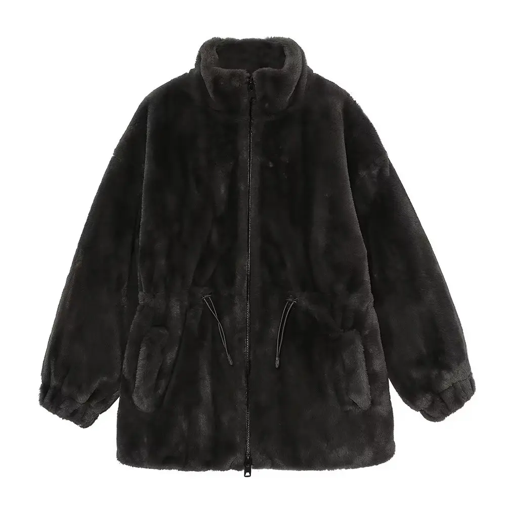 

Women's 2022 Fashion Bicolor Artificial fur Coat Effect Jacket Coat Vintage Long Sleeve Pockets Female Outerwear Chic Top Mujer