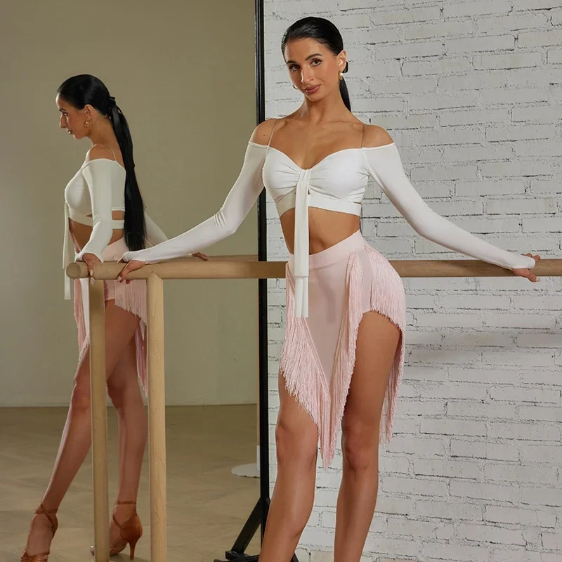 Топ с длинным рукавом для латиноамериканских танцев тренировочная танцевальная