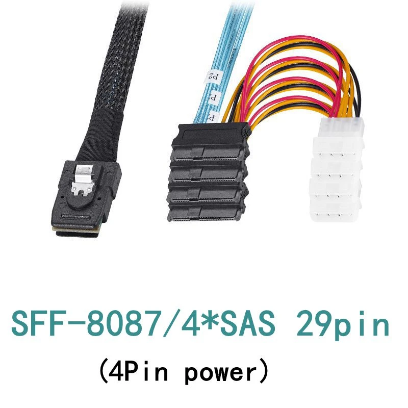 Внутренний Mini SAS 36Pin SFF-8087 To 4 SAS 29Pin SFF-8482 Connector с 4-контактным кабелем питания для сервера SSD жесткого диска