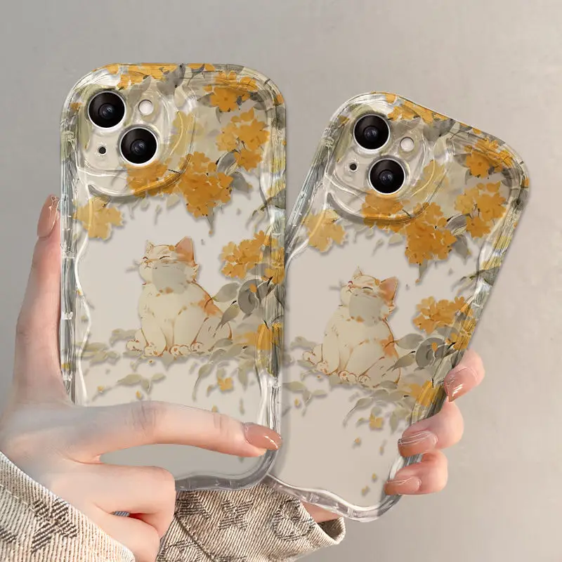 Чехол для телефона Осенние листья и кошки iPhone 16 15 14 13 12 11 Pro Max XR X XS 7 8 Plus SE Y2K милый