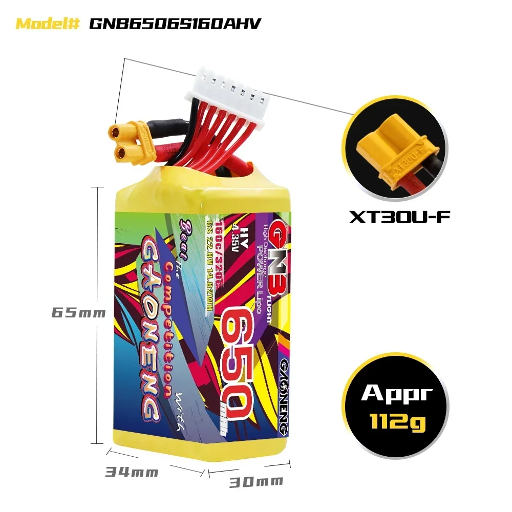 GAONENG GNB 22 8 В HV 650 мАч 6S 160C XT30 LiPo аккумулятор для RC Freestyle Drone Cinewhoop DIATONE Tycan MCX2.5 FPV HGL