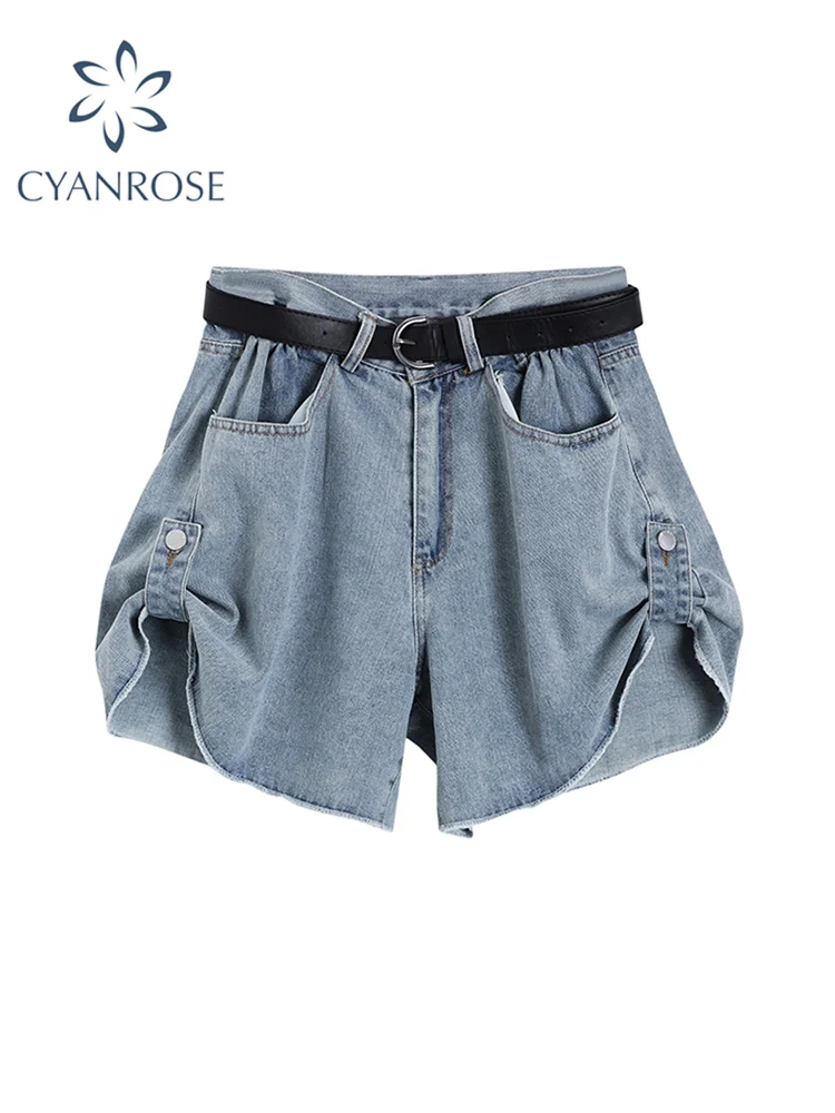 

Винтажные женские джинсовые шорты 2022, летняя повседневная Уличная одежда, женские Мытые мешковатые шорты с высокой талией, трапециевидные ...