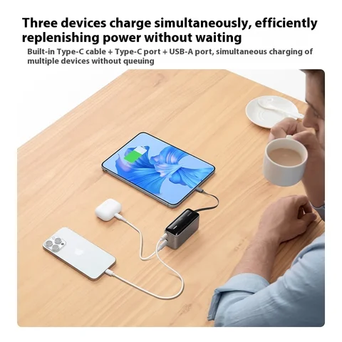 MIIIW цифровой дисплей, быстрая зарядка, внешний аккумулятор, 45 Вт, 10000 мАч, большая емкость, встроенный выдвижной кабель 70 см, зарядные устройства Power Bank