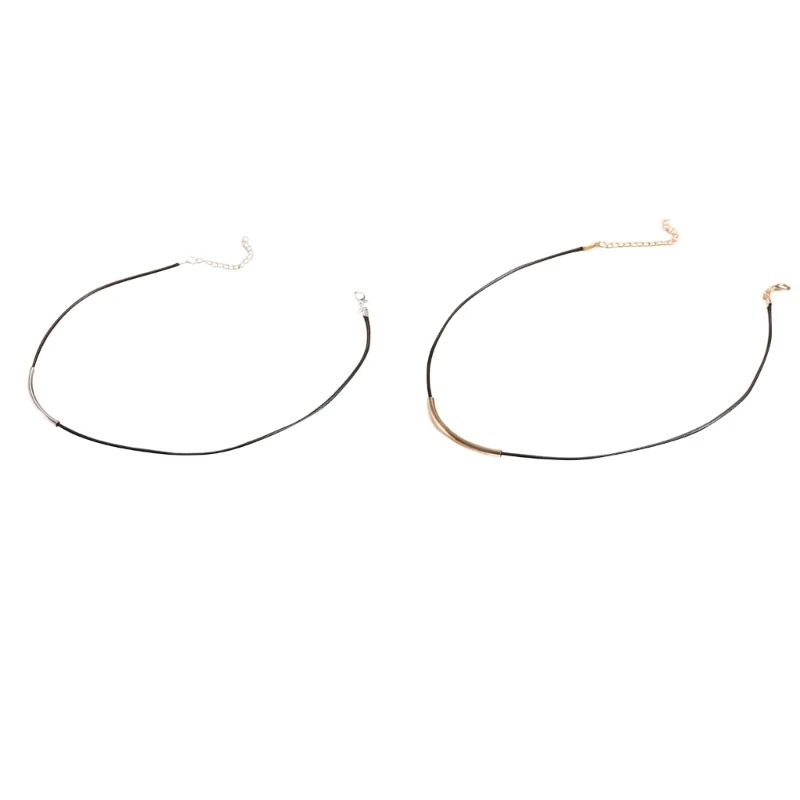 

Leathers Rope Necklace Minimalist Collar Necklace Metal Tube Necklace Neck Chain