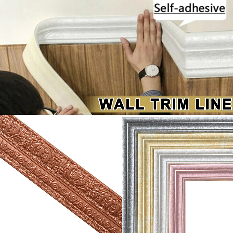 

2.3M/Roll Self Adhesive 3D Wall Trim Line Skirting Border Waterproof Baseboard Wallpaper Sticker For Living Room Home Decoration