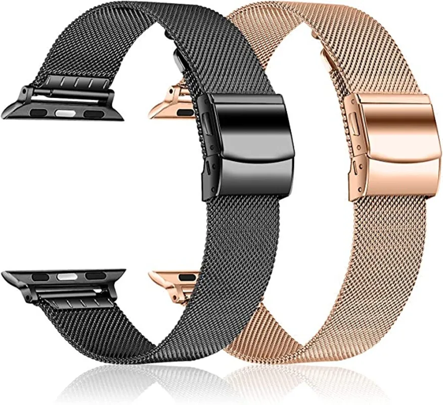 2 Pack Milanese Mesh Loop Band For Apple Watch 38/40/41/42/44/45mm,Woven Stainless Steel Strap for iWatch Series 7/6/5/4/3/2 SE