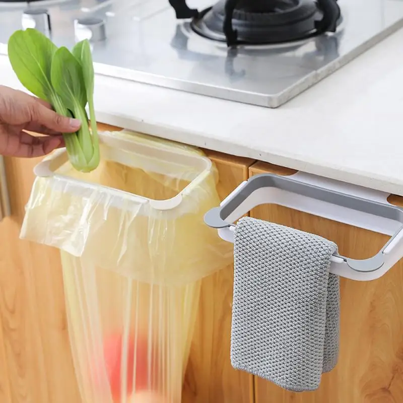 

Kitchen Cabinet Door Basket Hanging Trash Can Waste Bin Garbage Bag Holder Portable Kitchen Trash Bag Holder Kitchen Gadgets