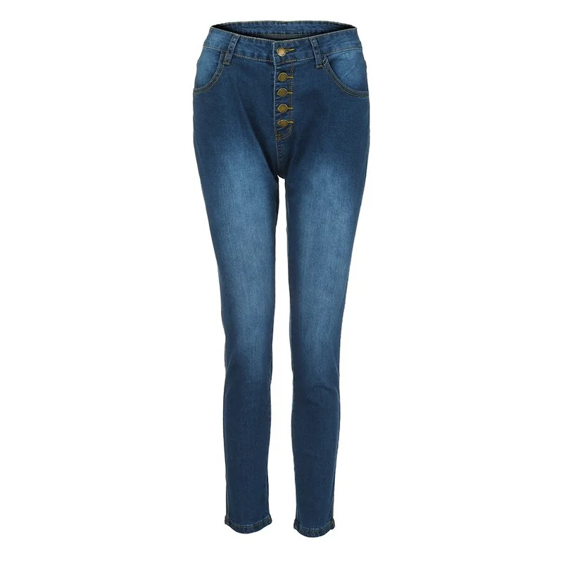High Waist Skinny Office Lady Jeans Women Casual Button Plus Size Denim Pants 2023 Stretch Slim Pant Female Calf Length Trousers